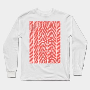 Herringbone Coral White Long Sleeve T-Shirt